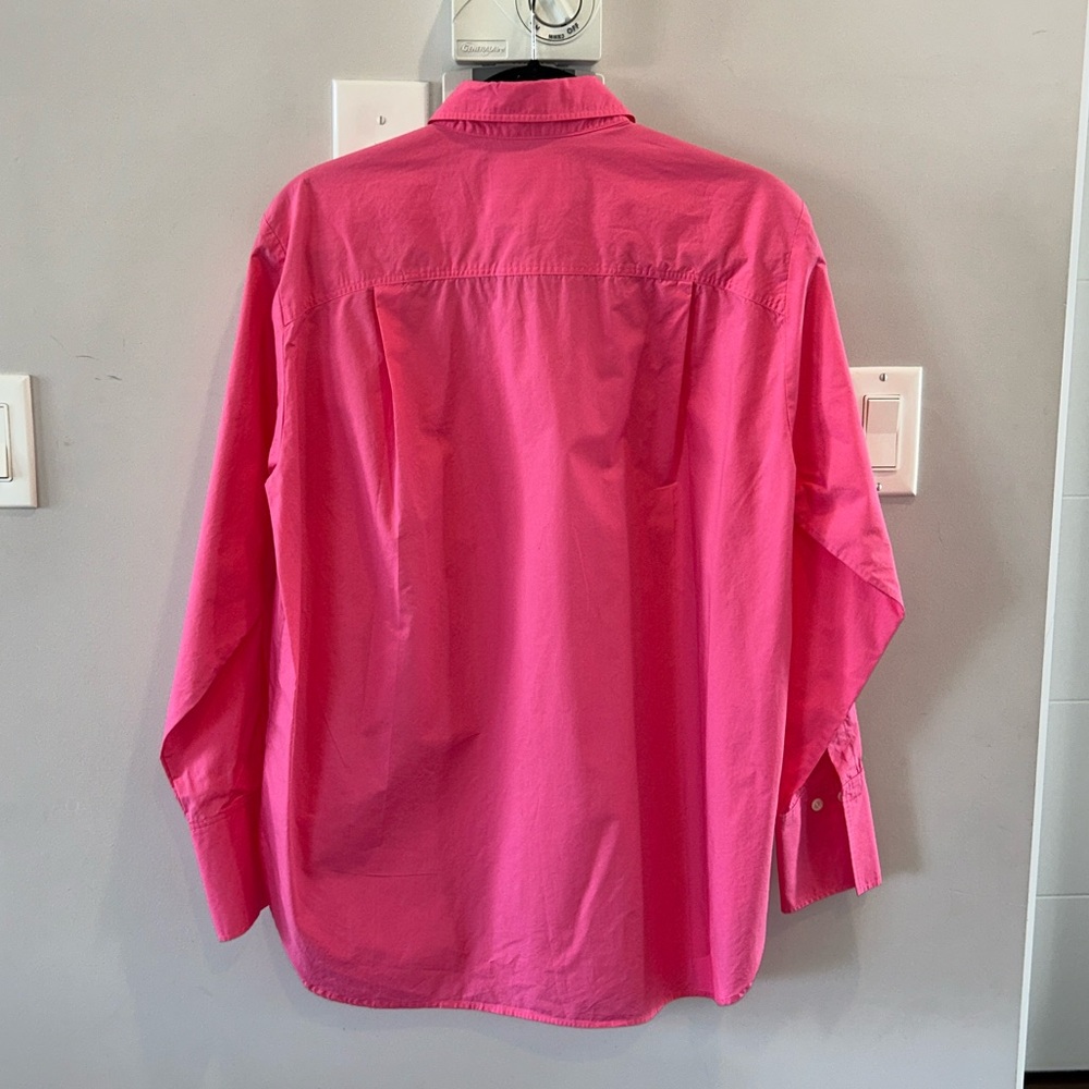 FRAME The Oversized Vacation Organic Cotton Shirt Bright Pink - Picture 8 of 15